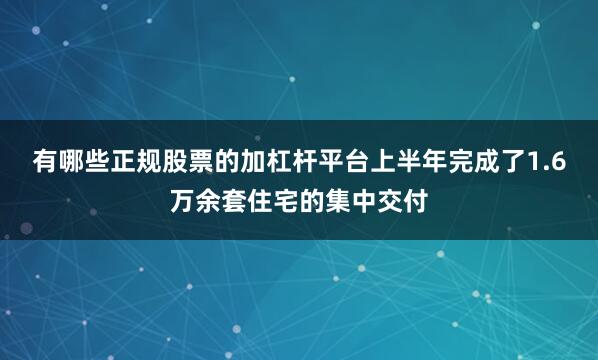 有哪些正规股票的加杠杆平台上半年完成了1.6万余套住宅的集中交付